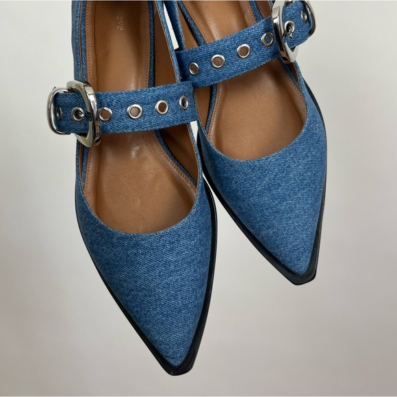 Maeve Anthropologie denim blue Pointed-Toe Moto Mary Jane Flats - Picture 3 of 8